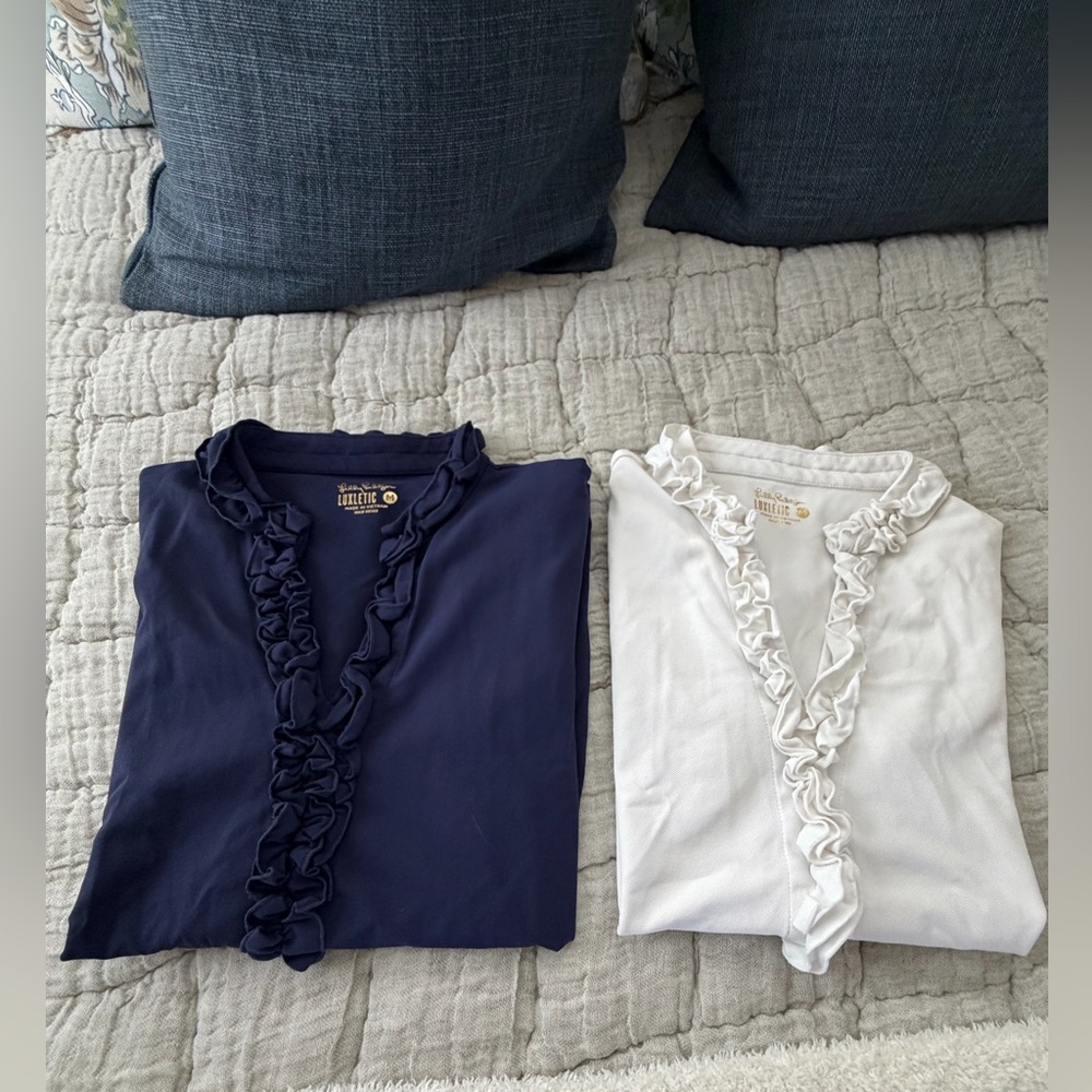 Lilly Pulitzer Ruffle-Front V-Neck Top — Navy & White both for $25